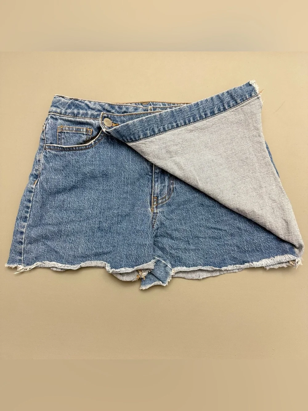 Art Class Denim Wrap Skort XL 14 Blue High Rise Raw Hem Mini Skirt Shorts